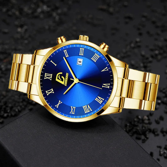 Fashion Mens Gold Watches Luxury Minimalist Quartz Wrist Watch Men Business Casual Calendar Watch Reloj Hombre