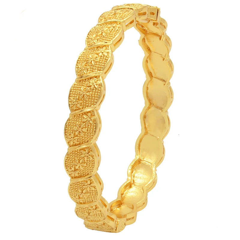 Luxury Dubai Gold Color Bangles For Women 24K Gold Plated Indian African Bracelets Charm Wedding Ethiopian Arabic Hand Jewelry