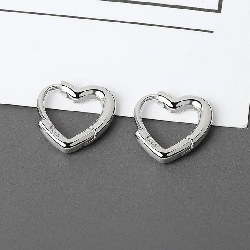 Korean Solid 925 Silver Sterling Big Heart Hoop Earrings Female Gold Large Loop Ear Rings Girlfriend Gift Boucle Doreille SE163