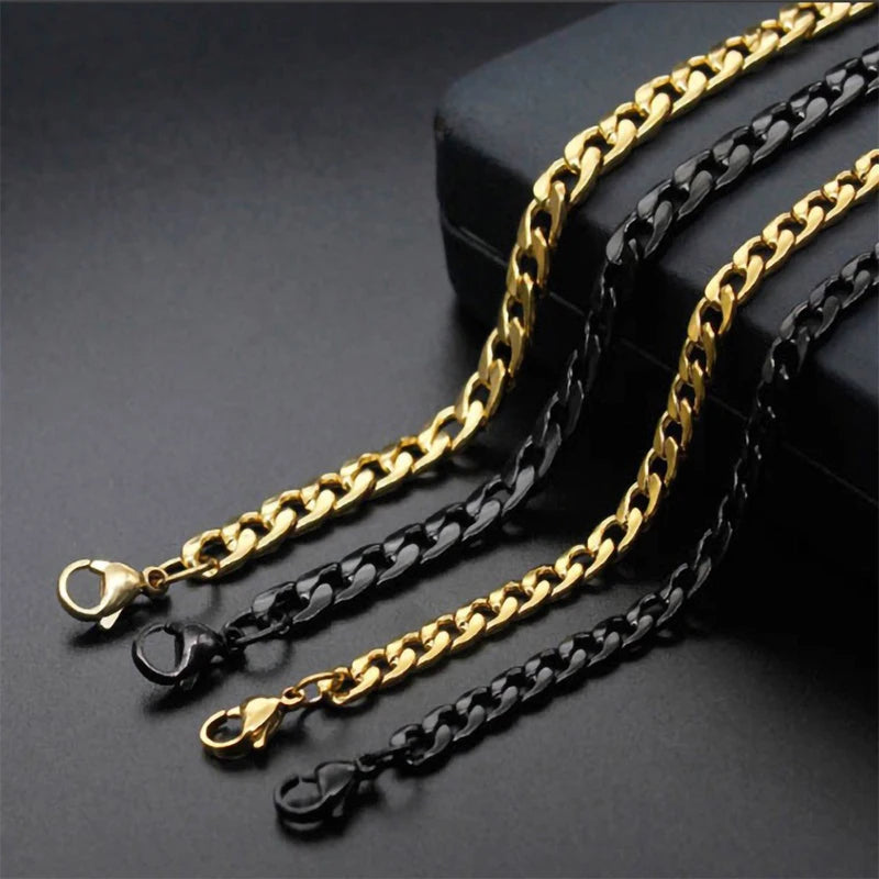 Women Men's Necklace Stainless Steel Black Gold Color Curb Cuban Link NK Chain Silver Color Basic Punk Male Choker Jewelry Gift