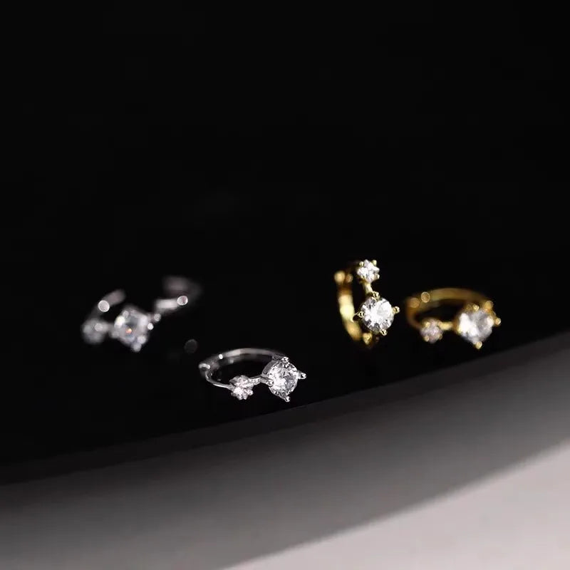 silver 925 simple classic Large and small diamond earrings for women unique design trend style suitable for daily jewelry gifts