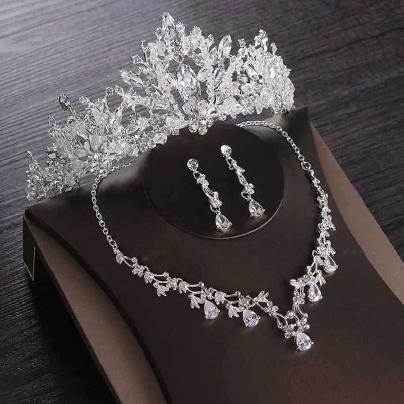 Itacazzo Bridal Headwear Hand Wrapped Crown Necklace Earring Set of Four Pieces&Suitable for Women's Wedding and Birthday Party