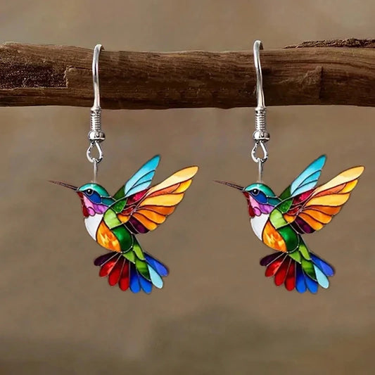 FTCY Acrylic Hummingbird Earrings For Women Retro Style Colorful Bird Drop Earrings Women's Jewelry Gifts