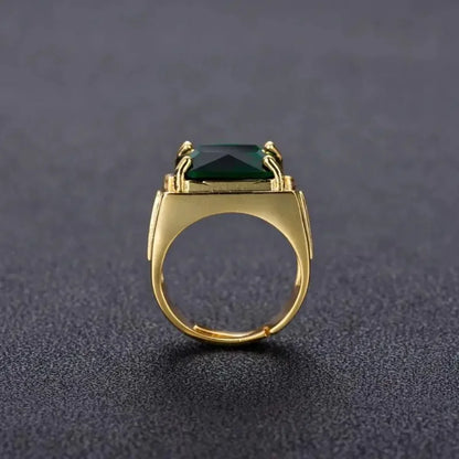 Popular Emerald Rings Men's Jewelry Retro Style Square Ethnic Rings 14k Gold Color Open Green Diamond Ring for Gift Box