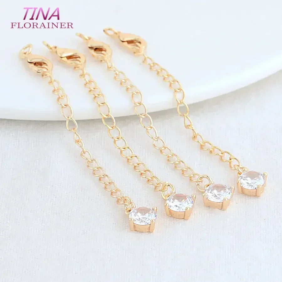 6PCS 14K Gold Color Brass Extender Chain with Lobster Clasps High Quality Jewelry Accessories  For DIY Jewelry Making Findings