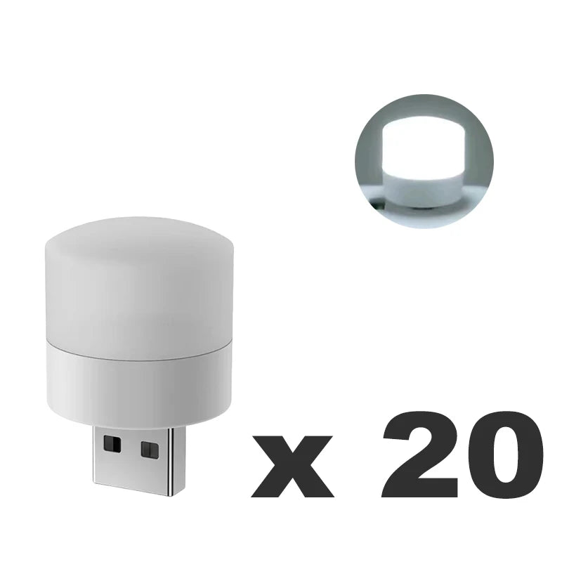 1/20Pcs Mini USB Night Light Warm White Eye Protection Book Reading Light USB Plug Computer Mobile Power Charging LED Night Lamp