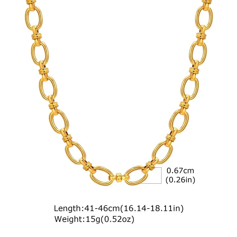 Chunky Gold Plated Link Necklace For Women, Stainless Steel Oval Thick Chain Choker Minimalist Jewelry