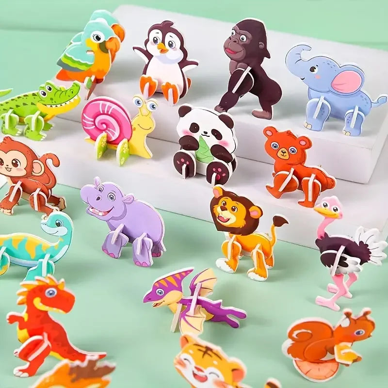 30Pieces of 3D Paper Puzzles,Children's Creative Animal Puzzles,DIY Kids'Handcraft Assembly Puzzles,Educational & Brain-Boosting