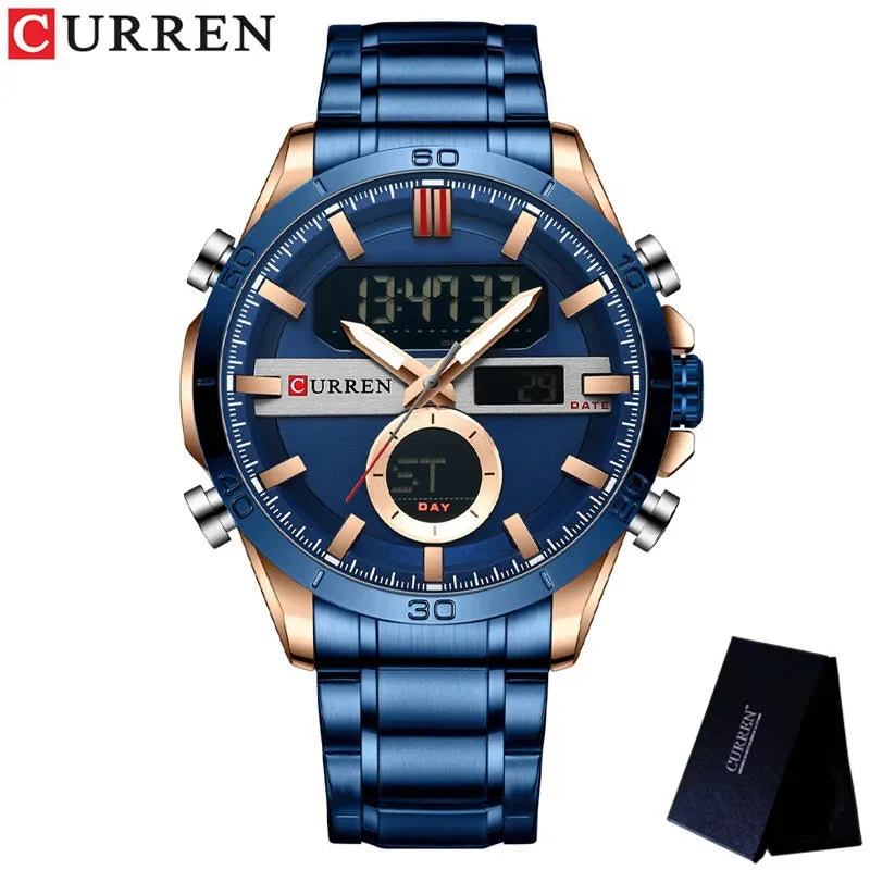 CURREN Sport Men Watch Top Brand Luxury Military Business Male Clock Silver Stainless Steel Quartz Digital Man Wristwatch 8384