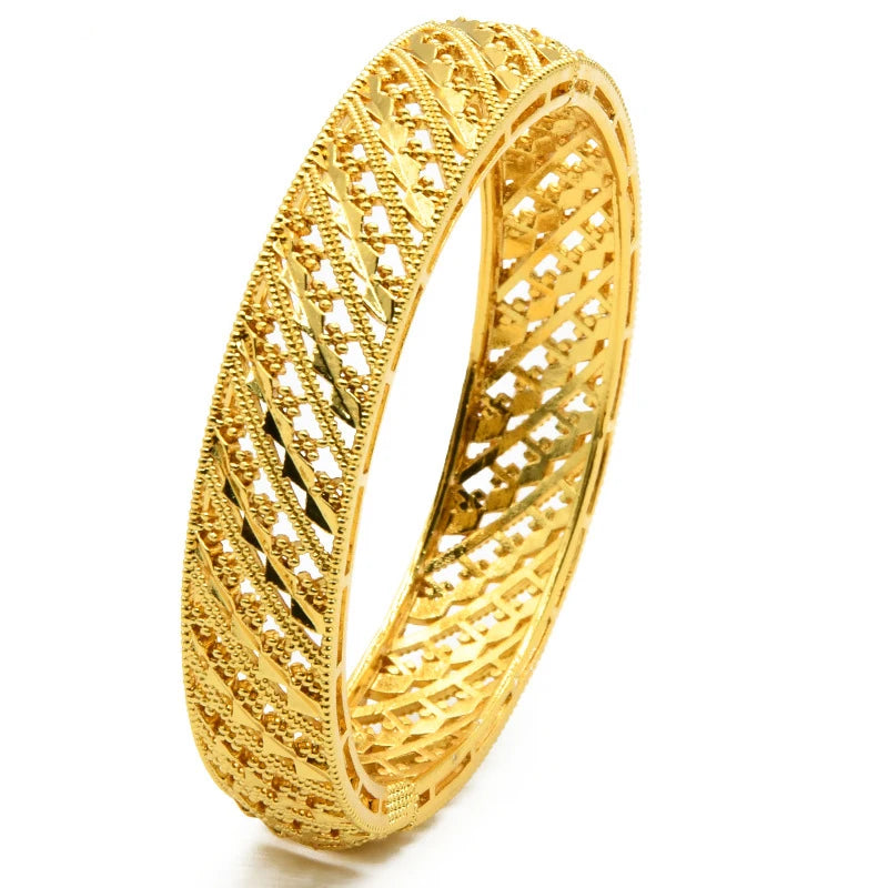 Luxury Dubai Gold Color Bangles For Women 24K Gold Plated Indian African Bracelets Charm Wedding Ethiopian Arabic Hand Jewelry