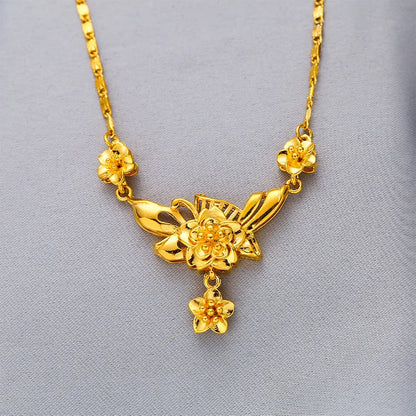 Yellow Gold Plated Multi Flowers Pendant Choker Necklaces for Women 18 inch Collar Wedding Bridal Jewelry Accessories Gifts