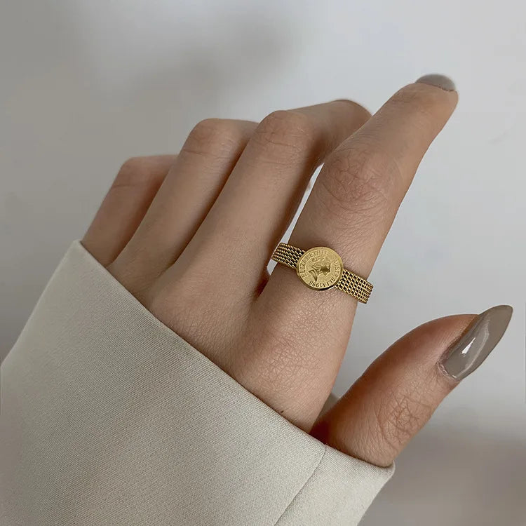 2025 New Creative Beauty Head Portrait Gold colour Titanium Steel Rings For Woman Gothic Jewelry Party Girl's Unusual Ring Stude