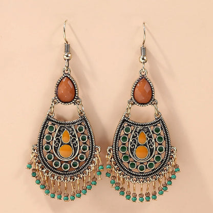2pcs Bohemian style long tassel rice beads women's pendant earrings vacation personalized accessories