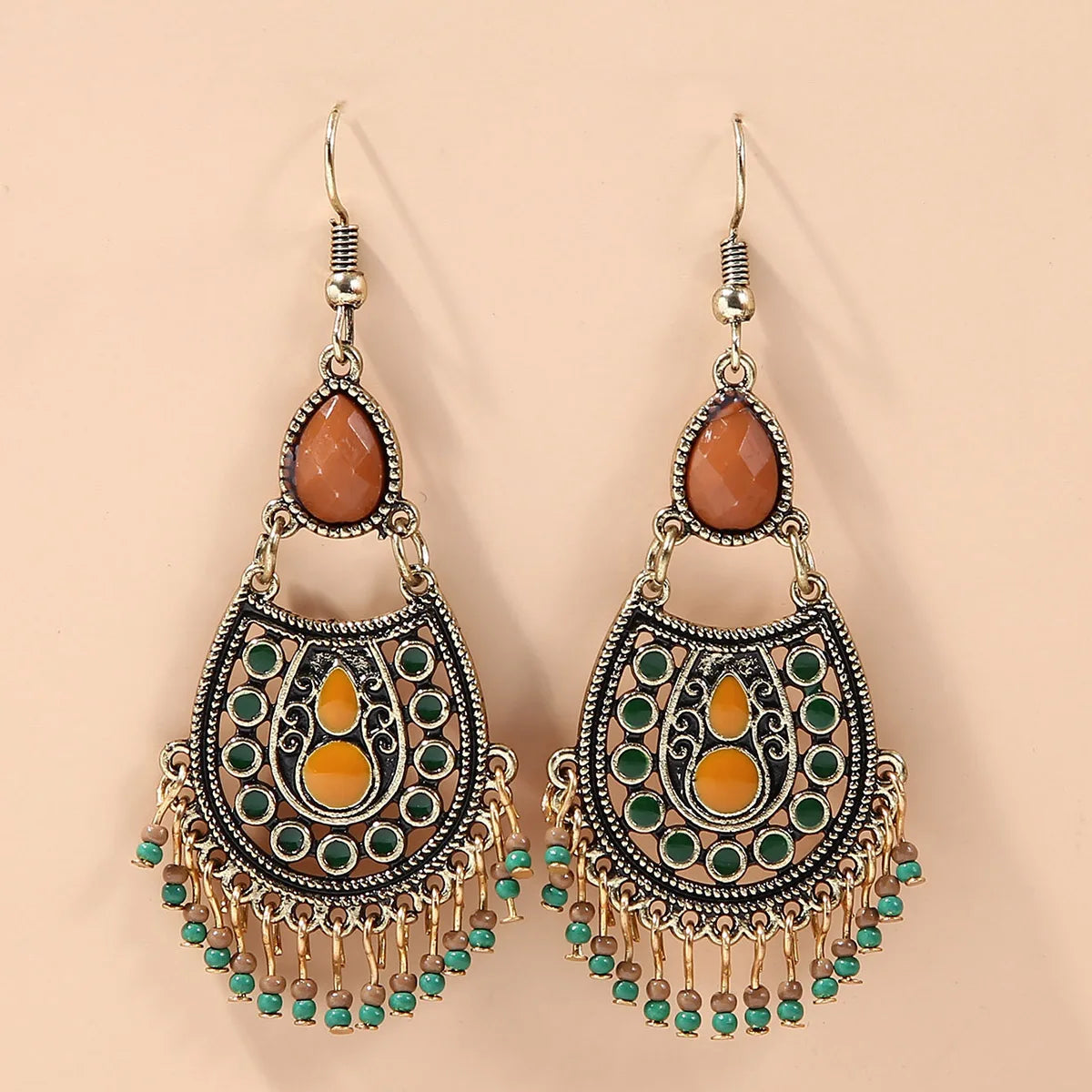 2pcs Bohemian style long tassel rice beads women's pendant earrings vacation personalized accessories