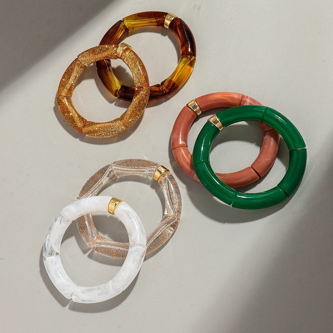 Bohomia Acrylic Design Style Chunky Bamboo Stackable Bracelet for Women Boho Elastic Colorful Tube Beads Braceletes 2024 Jewelry