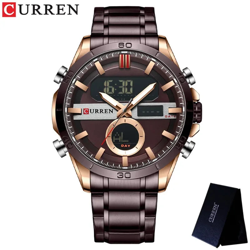CURREN Sport Men Watch Top Brand Luxury Military Business Male Clock Silver Stainless Steel Quartz Digital Man Wristwatch 8384