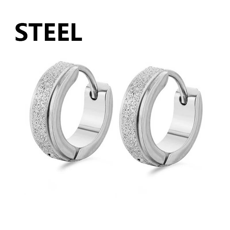 2pc Wide Frosting Stainless Steel Hoop Earrings Black Round Earring For Women Men Punk Vintage Circle Earring Jewelry Statement