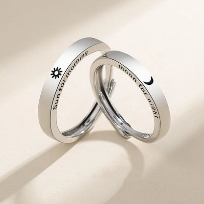 New Simple Couple Rings Silver Color Sun Moon Adjustable Open Ring For Women Men Wedding Fashion Jewelry Gifts