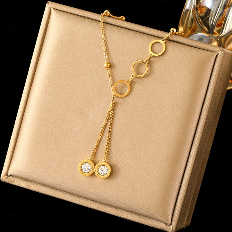 EILIECK 316L Stainless Steel Simple Zirconia Pearl Pendant Necklace For Women Fashion Collar Neck Chain Waterproof Jewelry Gift