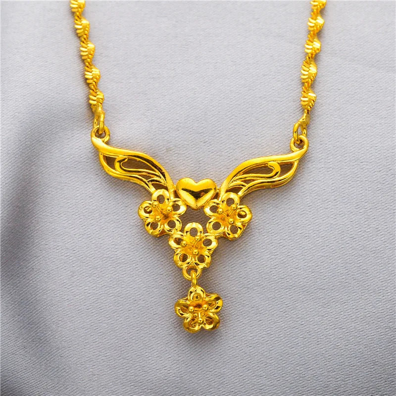 Yellow Gold Plated Multi Flowers Pendant Choker Necklaces for Women 18 inch Collar Wedding Bridal Jewelry Accessories Gifts