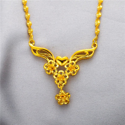 Yellow Gold Plated Multi Flowers Pendant Choker Necklaces for Women 18 inch Collar Wedding Bridal Jewelry Accessories Gifts
