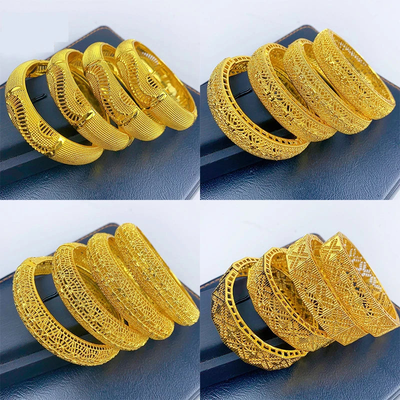 Luxury Dubai Gold Color Bangles For Women 24K Gold Plated Indian African Bracelets Charm Wedding Ethiopian Arabic Hand Jewelry