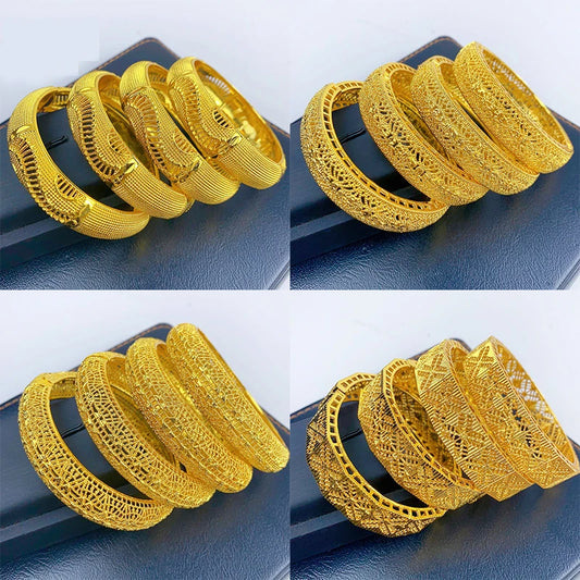 Luxury Dubai Gold Color Bangles For Women 24K Gold Plated Indian African Bracelets Charm Wedding Ethiopian Arabic Hand Jewelry