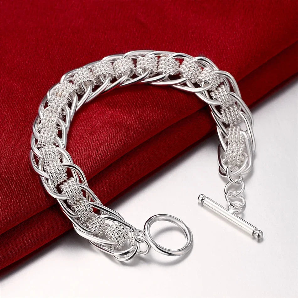 925 Sterling Silver Square Buckle 10MM Side Chain Solid Bracelet for Women Men Charm Party Gift Wedding Fashion Jewelry