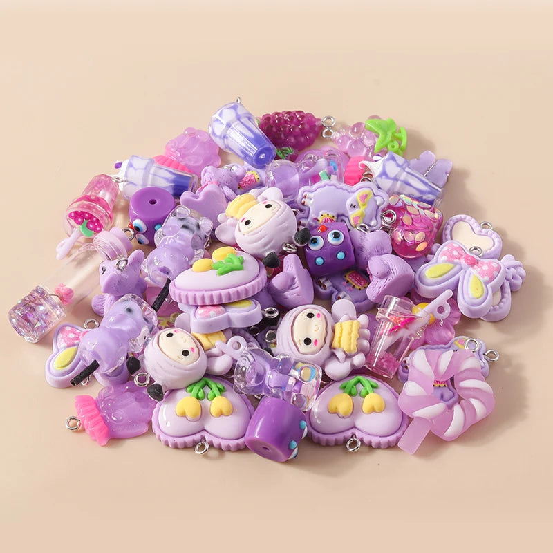 Mixed 10pcs Pink Red Purple Series Resin Charm for Earring Necklace Flower Hearts Pendant Diy Jewelry Making Accessories In Bulk