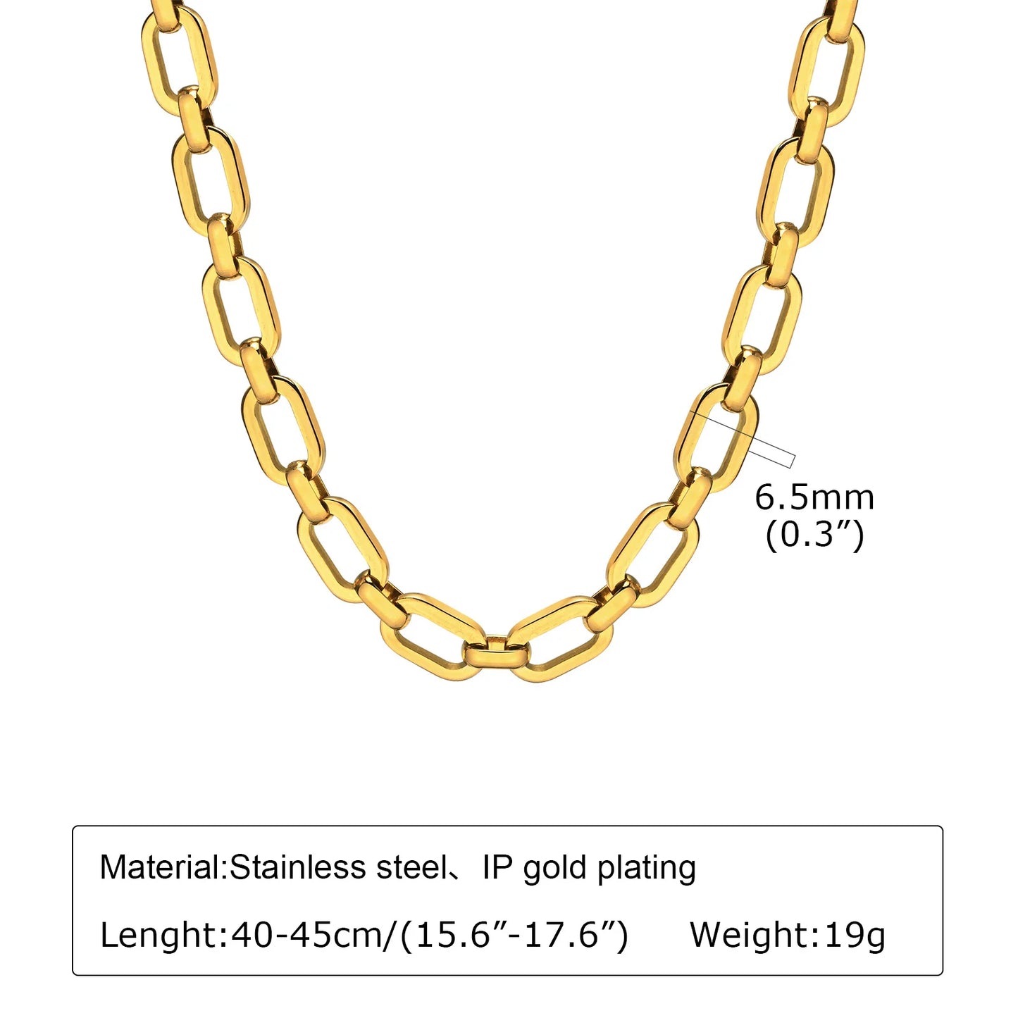 Chunky Gold Plated Link Necklace For Women, Stainless Steel Oval Thick Chain Choker Minimalist Jewelry