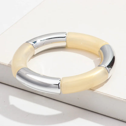 Bohemia Gold Silver Color Acrylic Chunky Bamboo for Women Bracelets Boho Resin Curved Tube Stretchy Bangle Fashion Jewelry