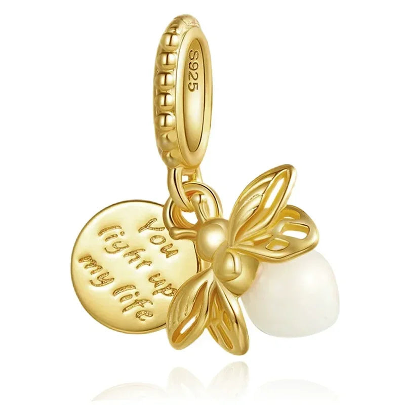 Original 925 Sterling Silver Gold Heart Charms Beads Sparkling MapleLeaf Safety Pendant For Women Bracelet DIY Fine Jewelry Gift