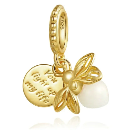Original 925 Sterling Silver Gold Heart Charms Beads Sparkling MapleLeaf Safety Pendant For Women Bracelet DIY Fine Jewelry Gift