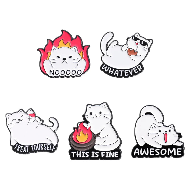 Cute Cat 4-6pcs/Set Enamel Pins Black Fluid Cat Brooches Lapel Badge Punk Animal Jewelry Gift for Friends