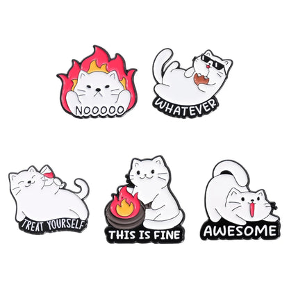 Cute Cat 4-6pcs/Set Enamel Pins Black Fluid Cat Brooches Lapel Badge Punk Animal Jewelry Gift for Friends
