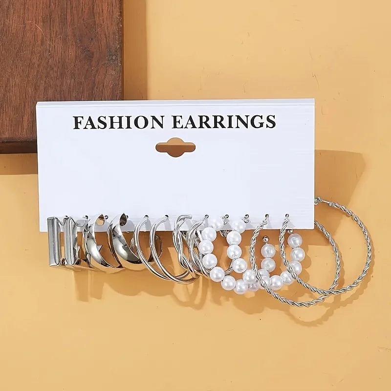 24 Pcs Fashion Vintage Hoop Earrings Set for Women Boho Metal Circle Geometric Twist Pearl Studs Earrings Trendy Jewelry Gifts