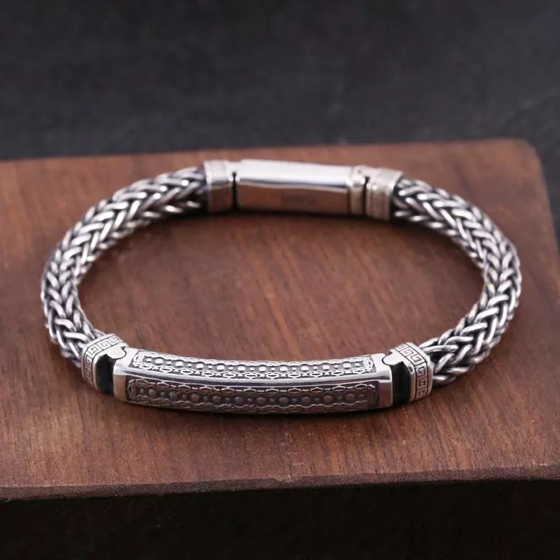 Silver 4mm/5mm Jewelry Men's Bracelet Personality Peace Pattern Retro Hipster Key Pattern Buckle Gift Accessory Chain Series