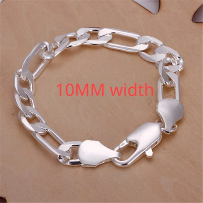 925 Sterling Silver Square Buckle 10MM Side Chain Solid Bracelet for Women Men Charm Party Gift Wedding Fashion Jewelry