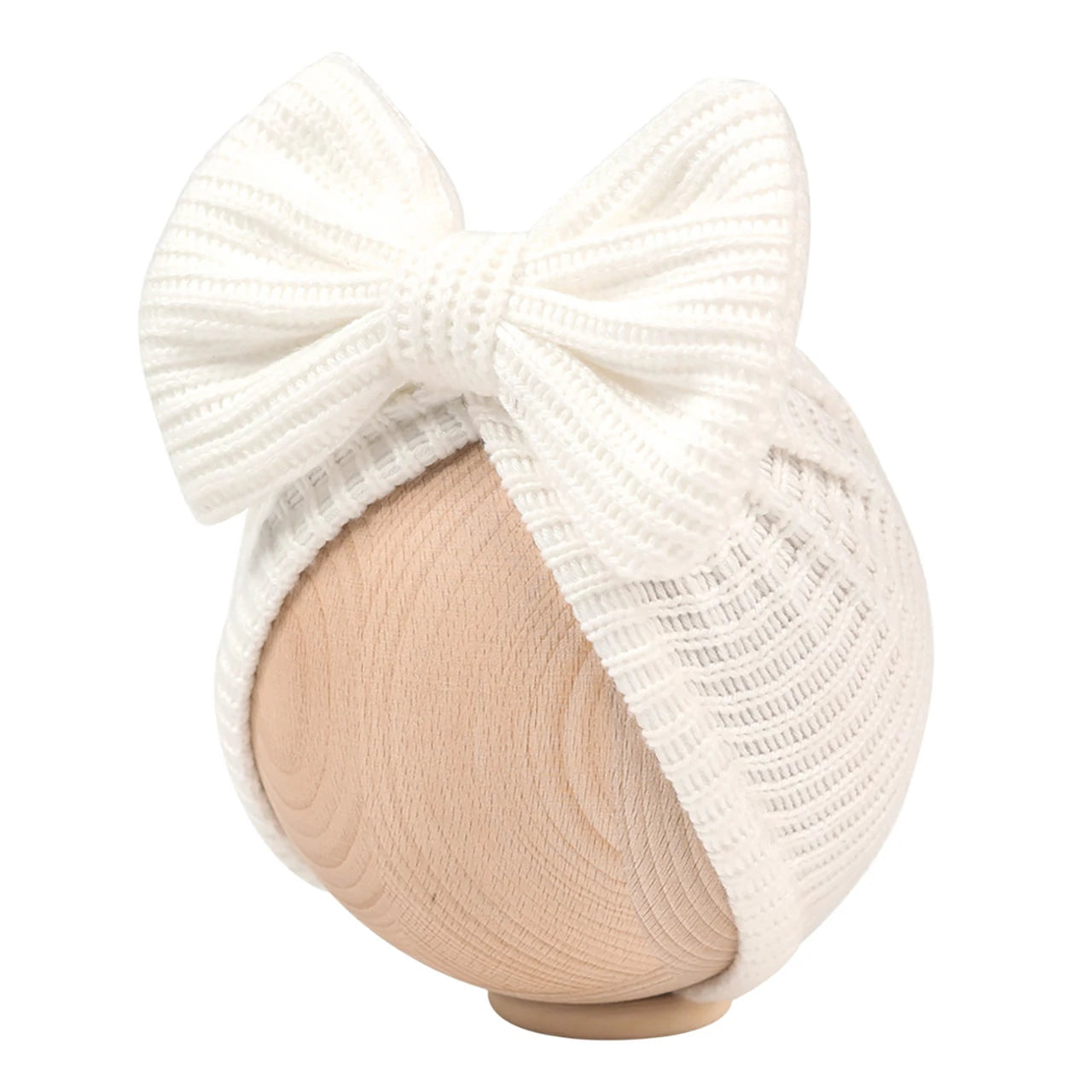 Autumn Winter Knitted Turban Cap For Baby Bow Indian Hat Solid Color Elastic Bandana Headband 0-6Month Newborn Beanie Headscarf