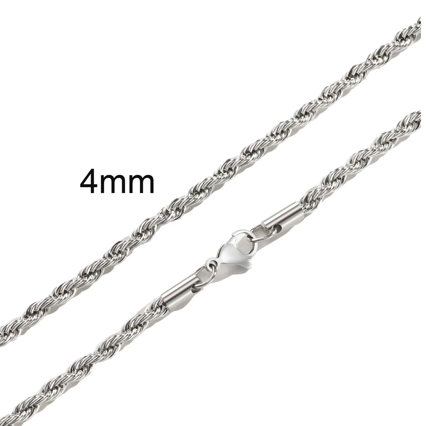 Ropes Long Necklace for Men Women,Stainless Steel Minimalist Twist Rope Chain Necklace,Punk Gold Silver Black Color 2 TO 5mm
