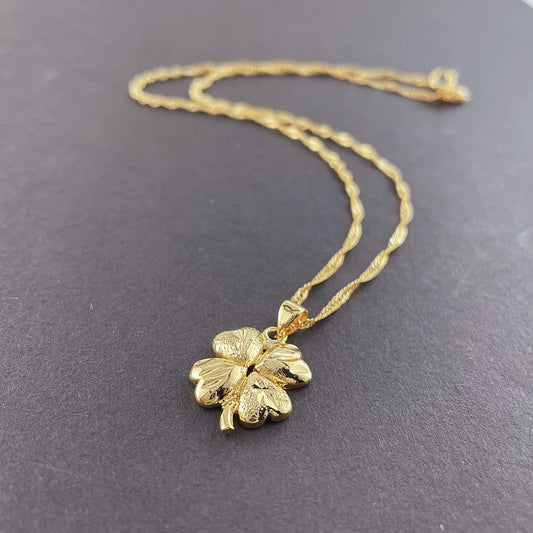18K Gold Necklace Lucky Clover Pendant 24K Gold For Woman Charm Jewelry Wedding Party Gift