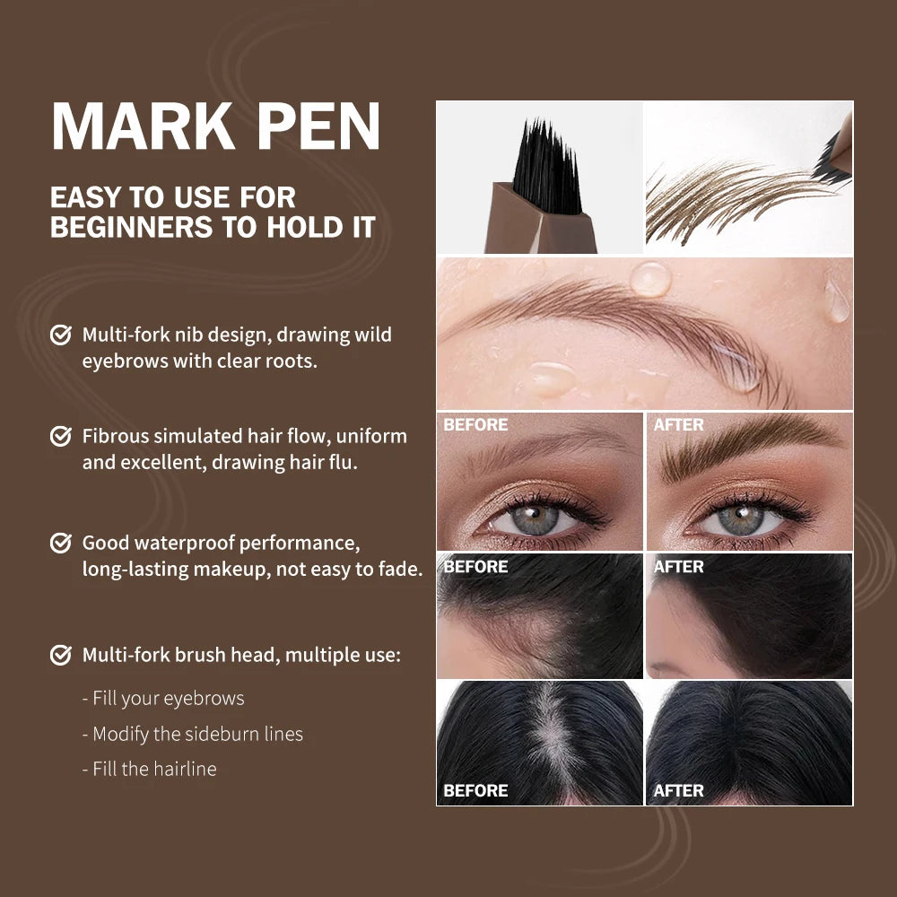 Long Lasting 4D Eyebrow Pen Multi Forks Liquid Pen Tip Fine Sketch Liquid Tattoo Brow Waterproof Precise Makeup