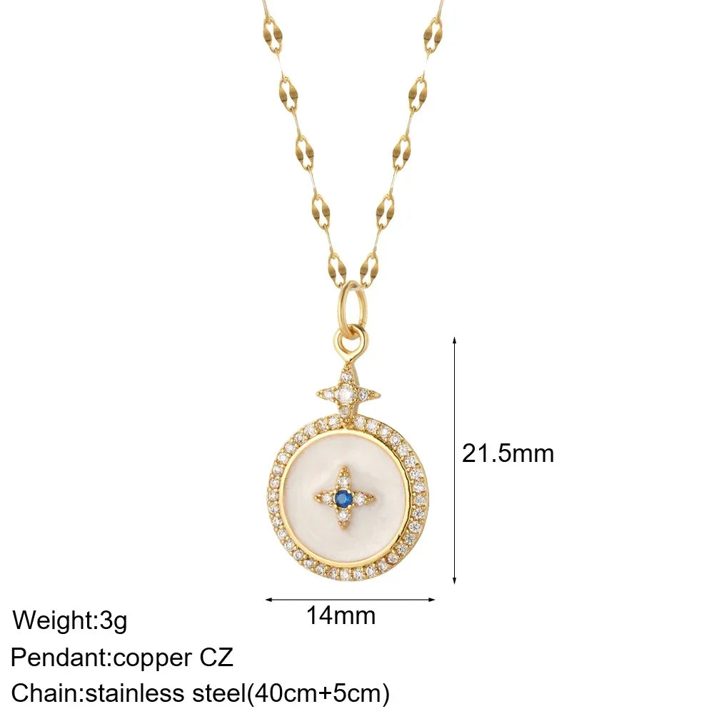Heart Evil Blue Eye Sun Necklace for Women Cute Dog Bee Elephant Gold Color Pendant Woman's Collars Long Stainless Steel Chains