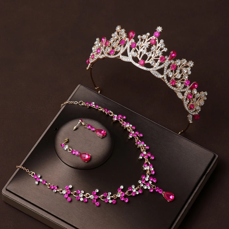 Itacazzo Bridal Headwear Set Crown Necklace Earrings Four Piece Classic Tiaras Suitable for Women's Wedding and Birthday Parties