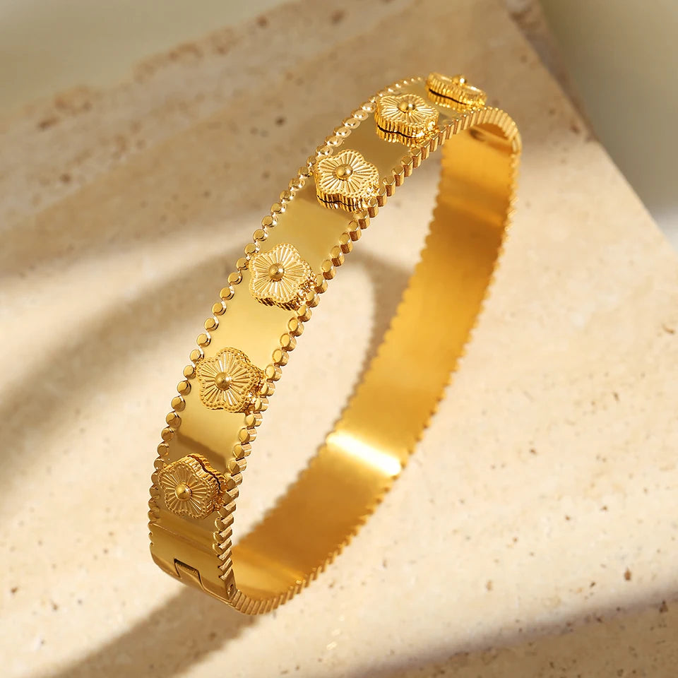 Yupsk Fashion Five-leaf Flower Stainless Steel Bracelet Bangle 18k Gold Color Lucky Grass Bracelets Female Jewelry Gift