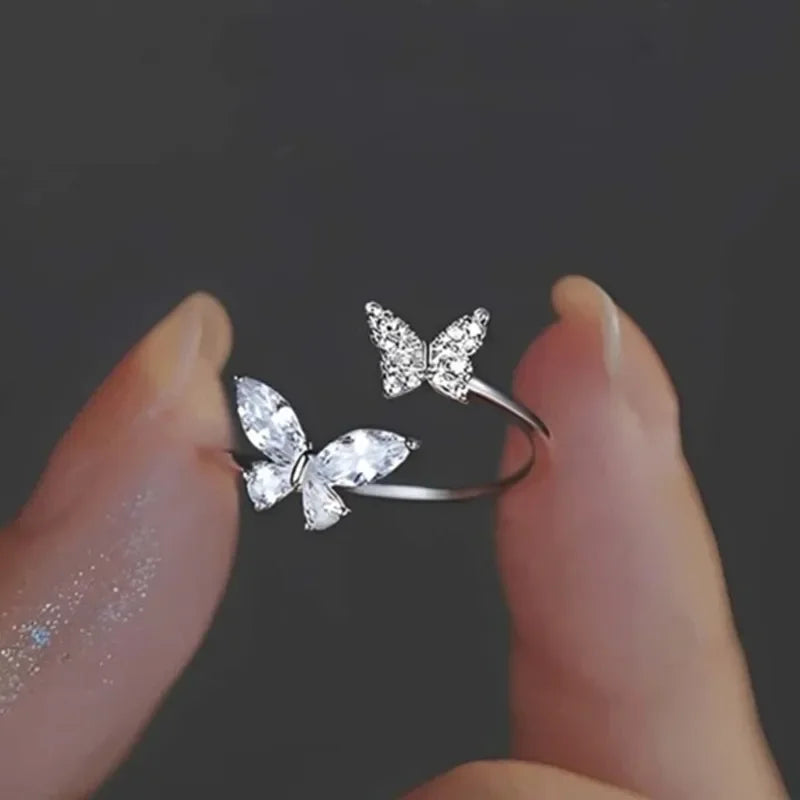 Huitan Shiny Uniquely Designed Butterfly Opening Rings for Women Simple Stylish Silver Color Rings Fashion Trendy Party Jewelry