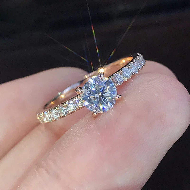 Luxury Gold Color Geometry Cubic Zirconia Wedding Rings for Elegant Women Engagement Ring Party Jewelry Gift
