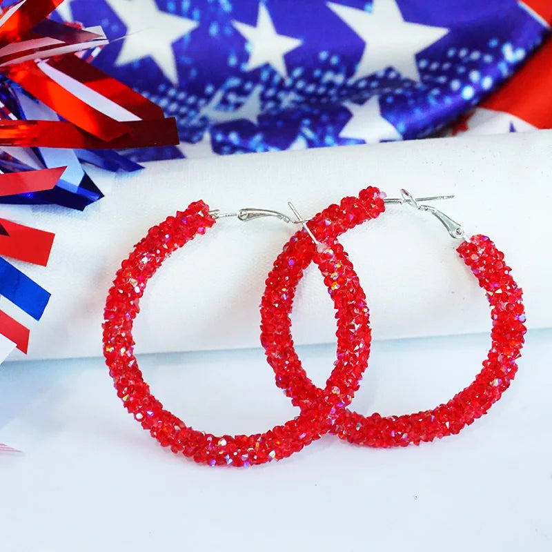 New Independence Day Earrings with Sparkling Diamonds American Flag Colors Patriotic Colors Blocked Water Minimalist Earrings