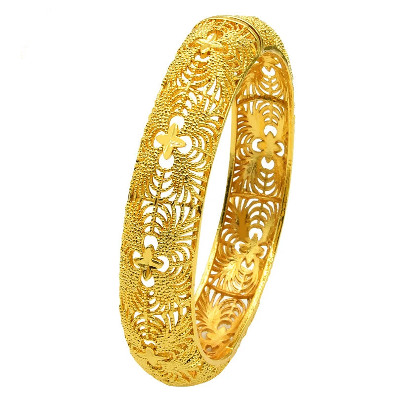 Luxury Dubai Gold Color Bangles For Women 24K Gold Plated Indian African Bracelets Charm Wedding Ethiopian Arabic Hand Jewelry