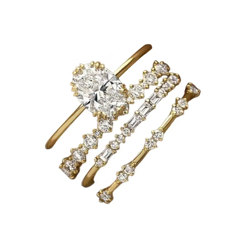 4 Pcs/Set Women Ring Set Cubic Zirconia Decor Polished Geometric Bride Wedding Finger Rings Prom Party Banquet Jewelry